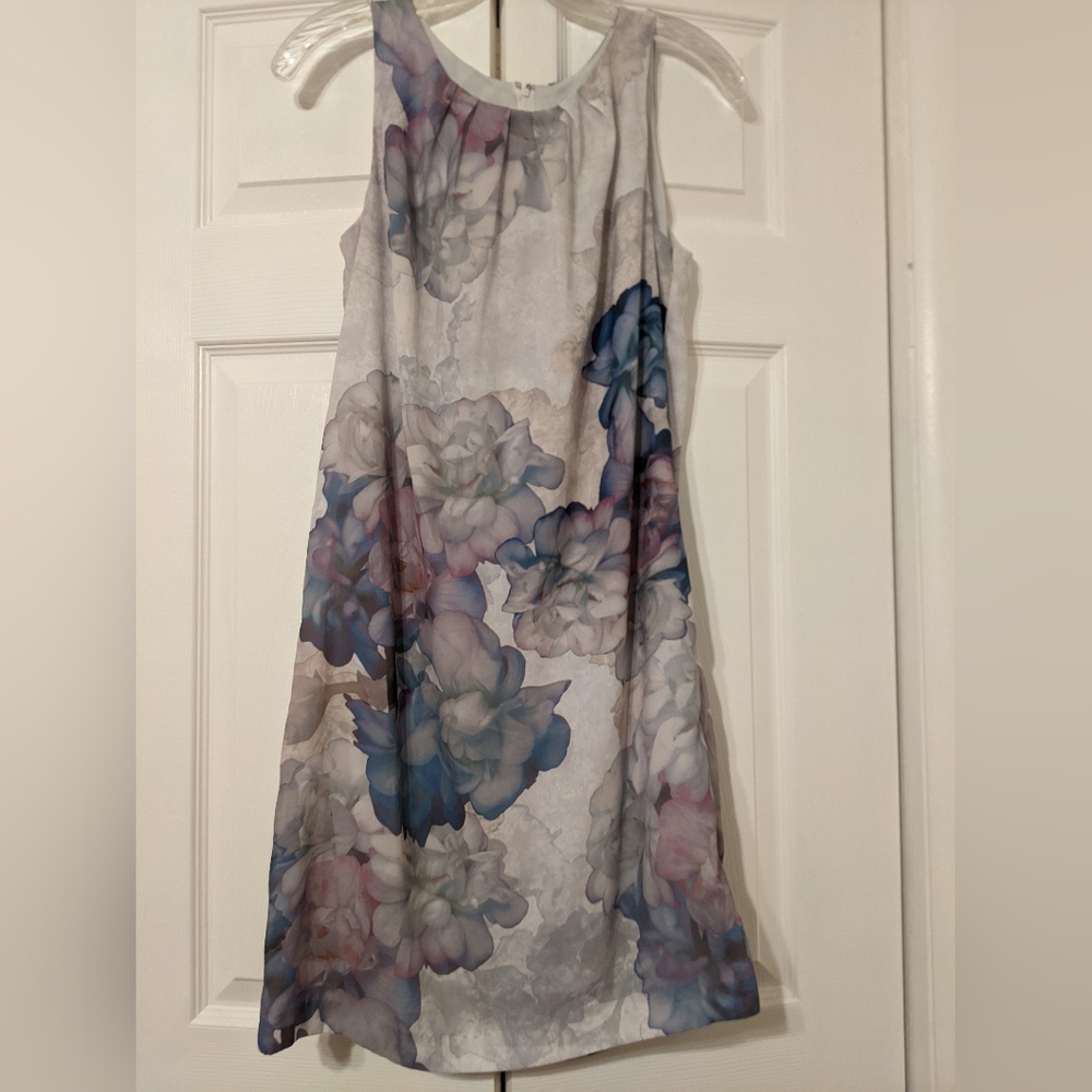H&M dress, size 4, gray with blue and purple  flowers